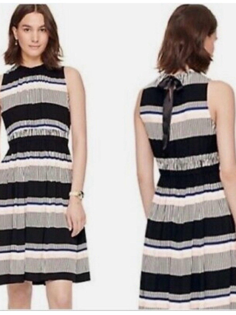 Kate Spade. Classic Striped Sleeveless Dress - Black & White